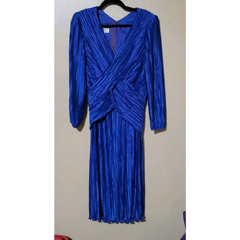 VTG George‎ F Couture Plisse Pleated Fortuny Cobalt Blue Evening Gown  Size: 12